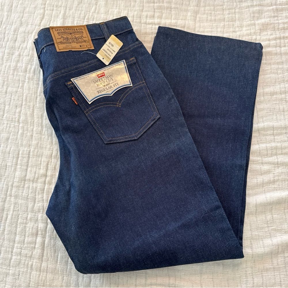 Vintage 80s Levi’s Saddleman Bootcut Jeans Deadstock 20517-0217 40x30 Orange Tab